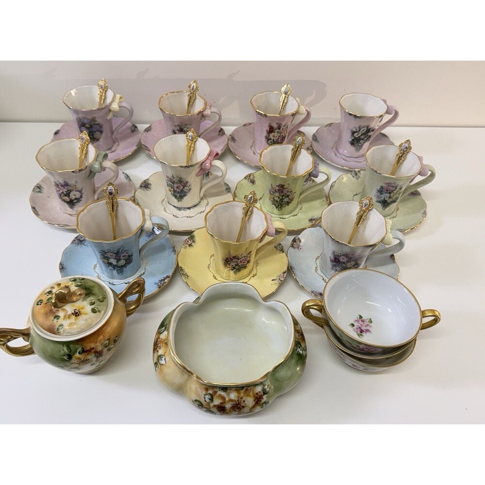 Bradford Editions Lena Liu Garden Treasures Teacup Saucer Spoon Floral 37pc Lot